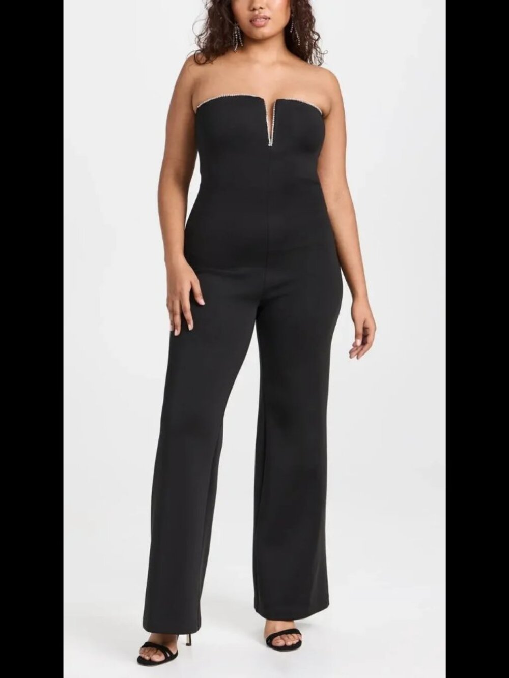 Good American Crystal Scuba V Bar Strapless Jumpsuit Black Plus Size 3XL